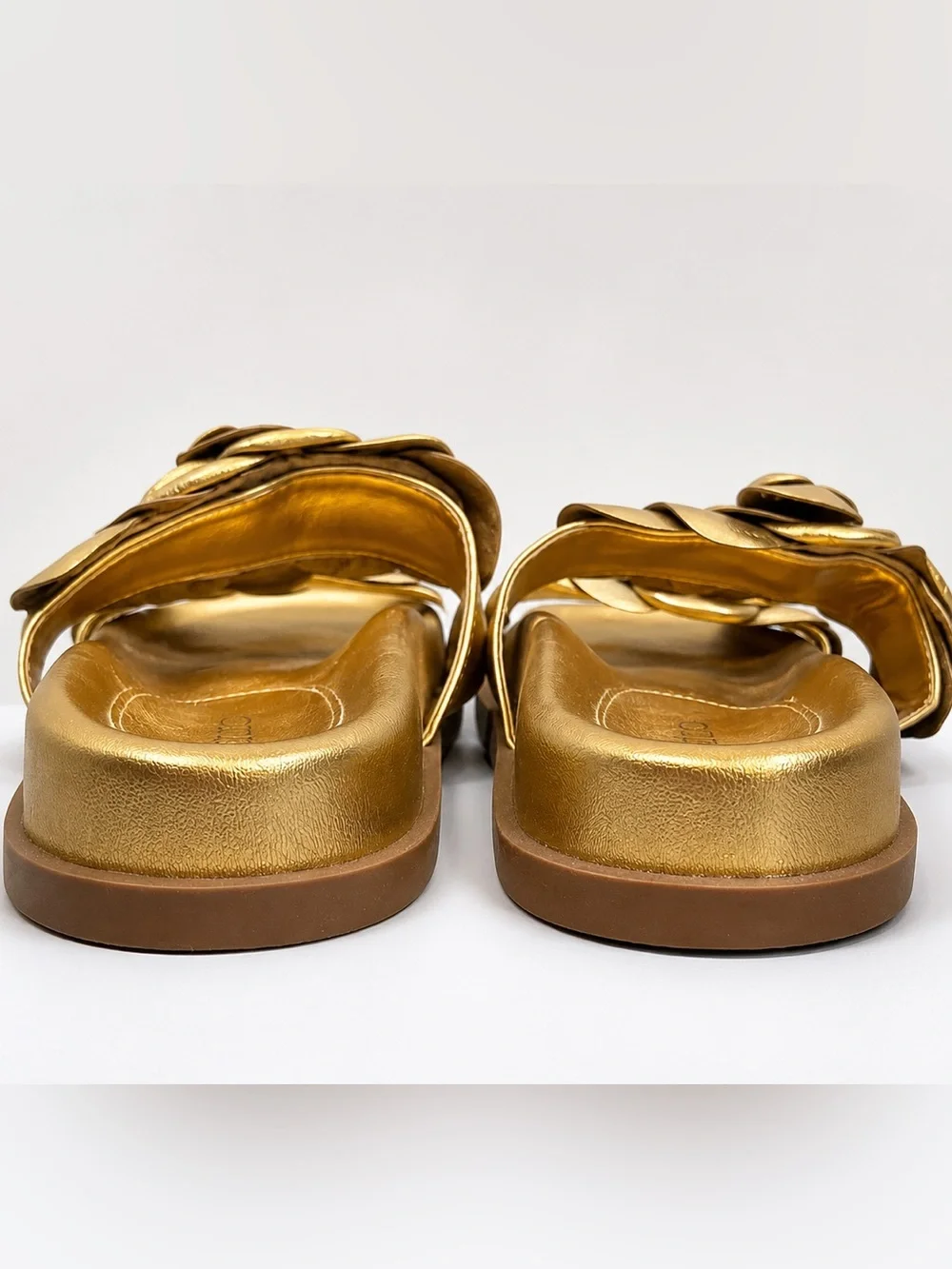 Arezzo Gold Floral Slide Sandals Metallic Rosette Platform Slides Size 6.5
